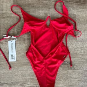 White Fox Red One Piece Swimsuit